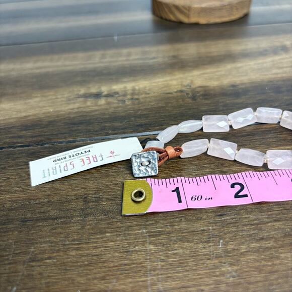 NWT Soft Pink Rose Quartz Beaded Chunky Boho Bracelet, Silver Bead Leather Loop - Picture 8 of 8